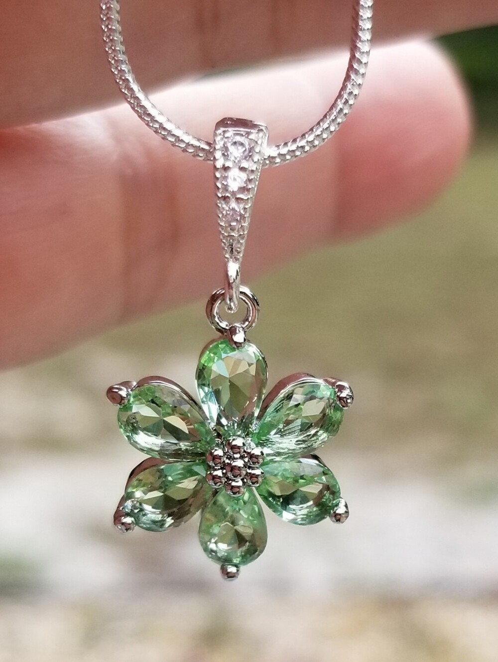 Sterling Silver Peridot Flower Pendant Necklace, Peridot Jewelry